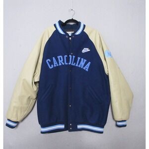 Vintage Nike Team Sports Letterman Jacket XL UNC Carolina Leather Wool Varsity